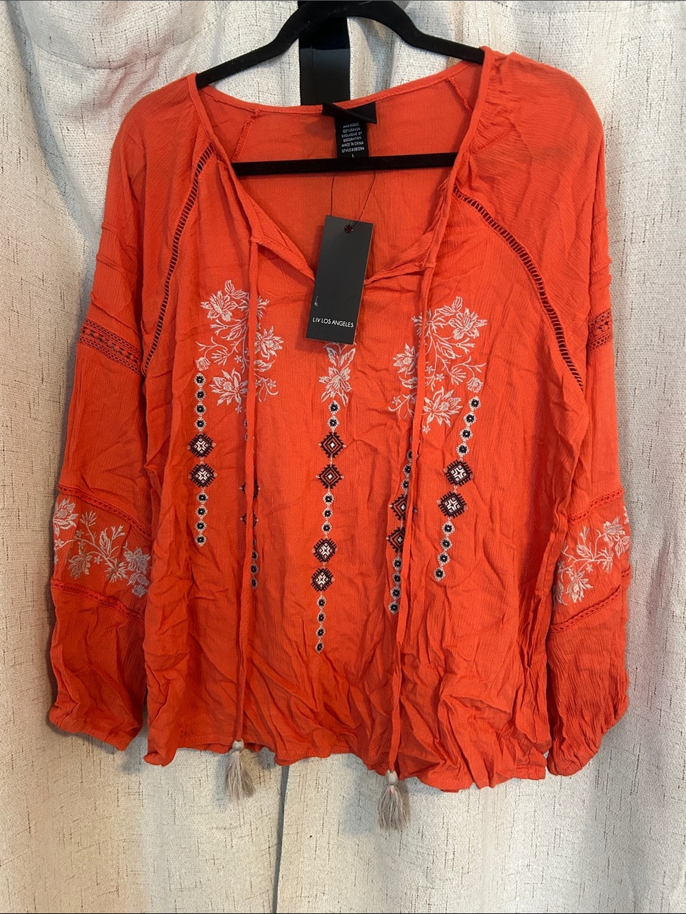 Los Angeles Orange Embroidered Peasant Tunic